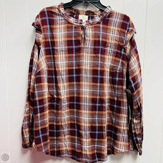 Top Long Sleeve By St Johns Bay In Maroon, Size: 1x