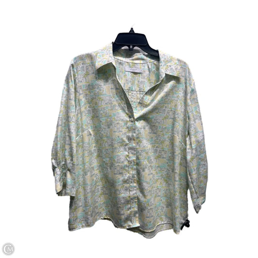 Top Long Sleeve By Foxcroft In Green & Yellow, Size: 16