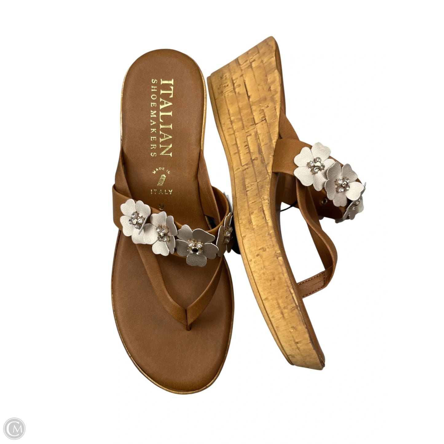 Sandals Heels Wedge By Italian Shoemakers In Tan, Size: 9