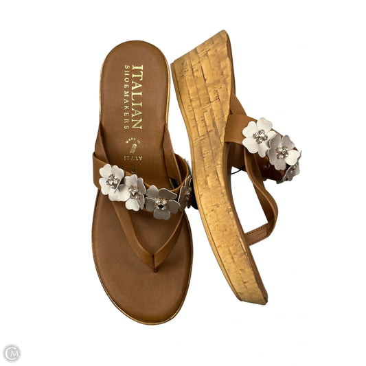 Sandals Heels Wedge By Italian Shoemakers In Tan, Size: 9