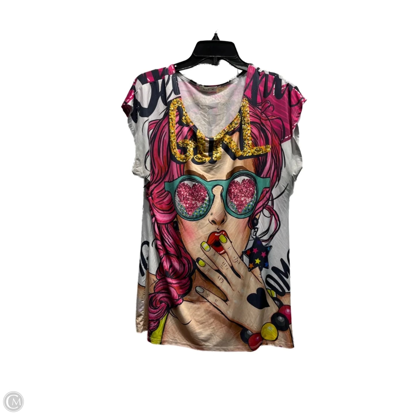 Top Short Sleeve By  LOVE J  In Pink & Yellow, Size: Xl