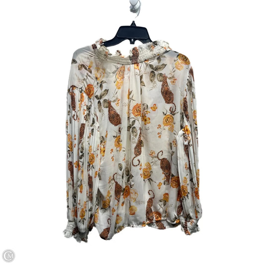 Blouse Long Sleeve By New York And Co In Orange & White, Size: Xl