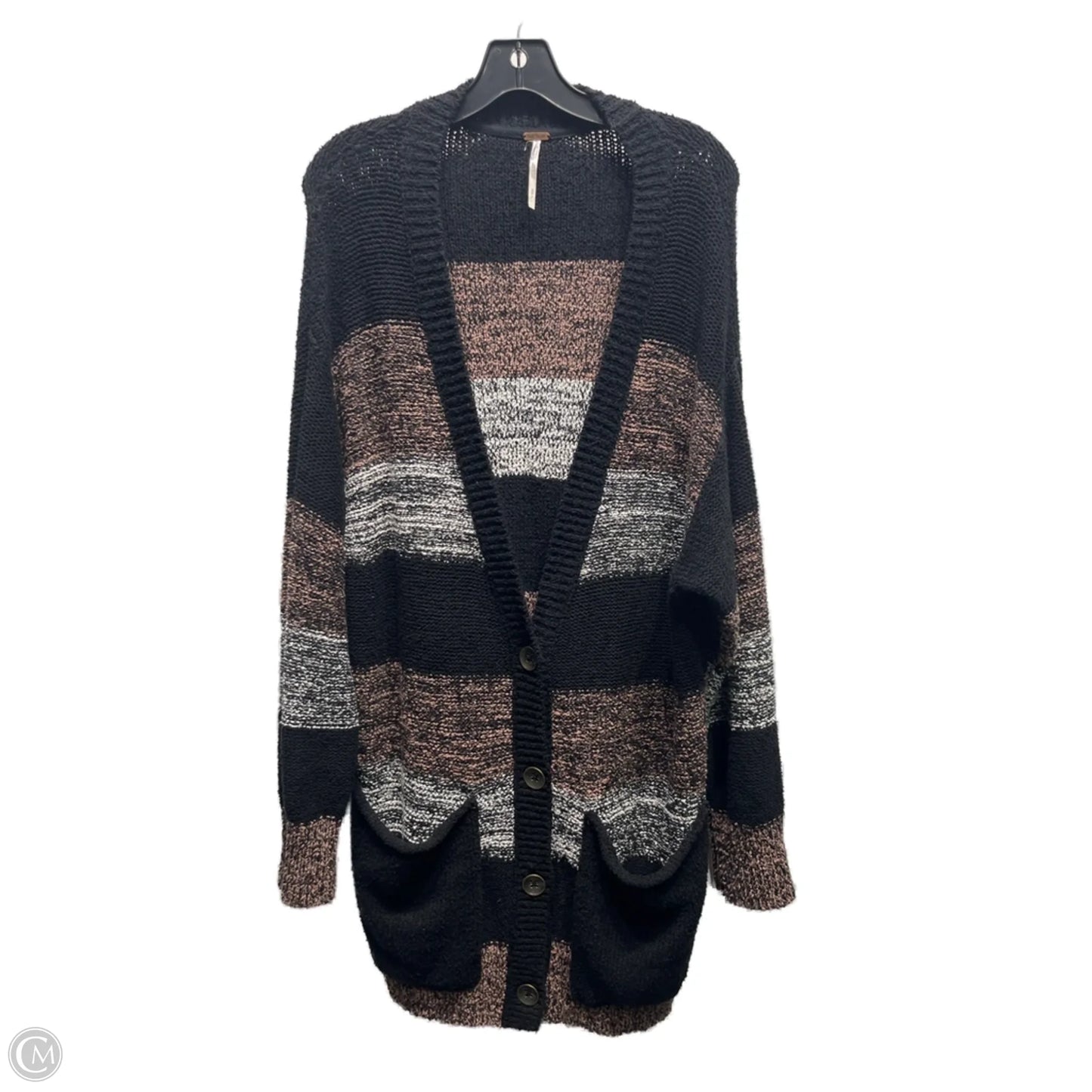 Sweater Cardigan By Free People In Black & Tan, Size: S