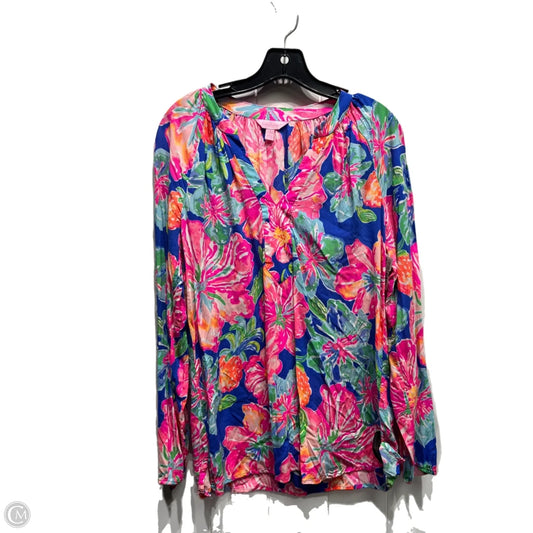 Top Long Sleeve Designer By Lilly Pulitzer In Blue & Pink, Size: S