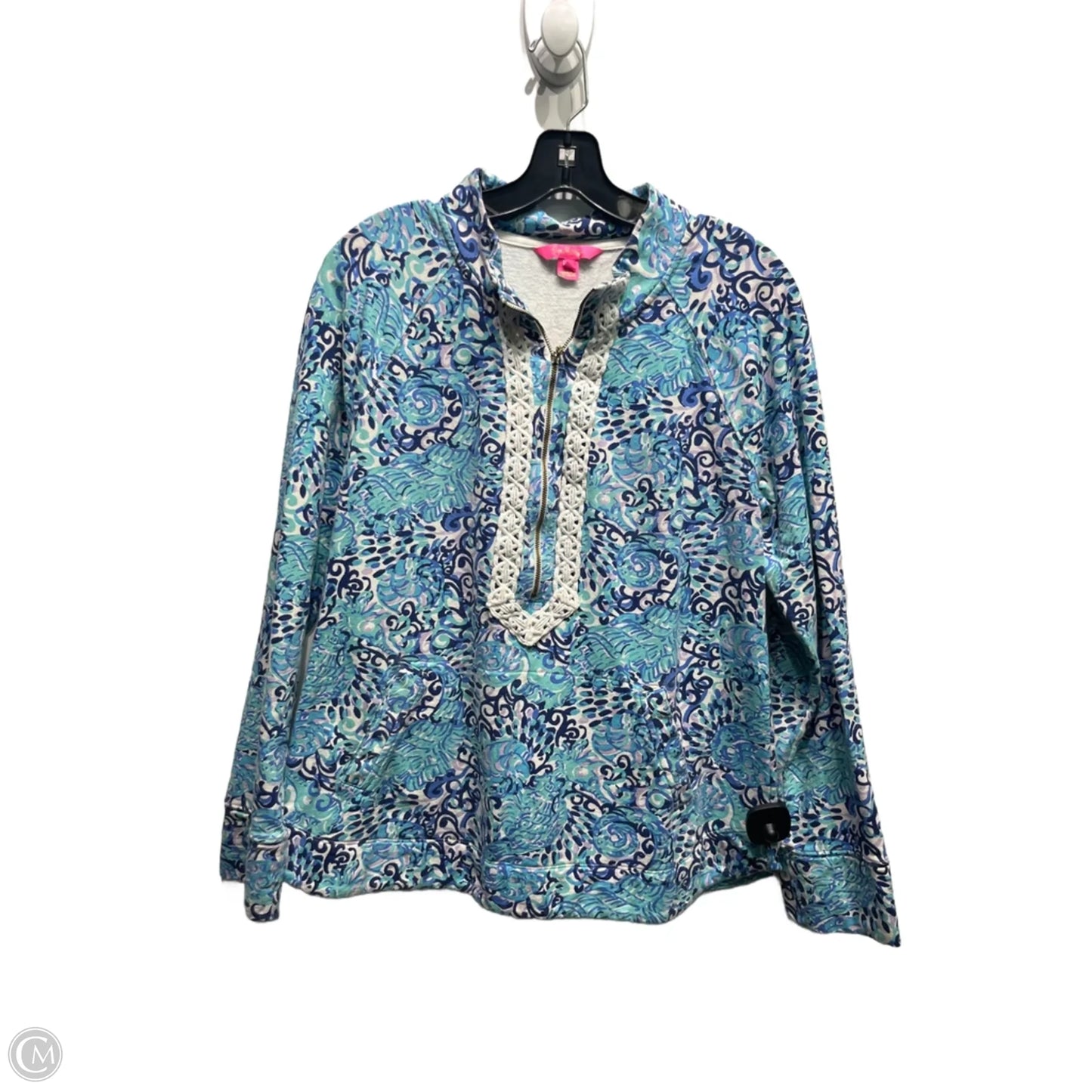 Top Long Sleeve Designer By Lilly Pulitzer In Blue & White, Size: L