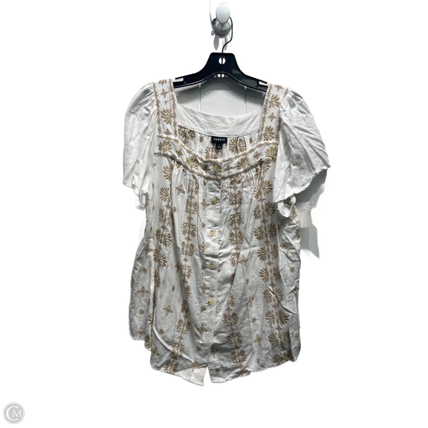 Top Short Sleeve By Torrid In Tan & White, Size: 1x