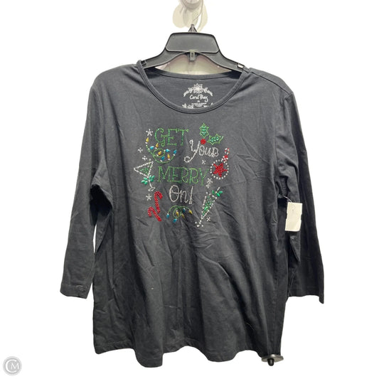 Top Long Sleeve Basic By Coral Bay In Black & Green, Size: Xl