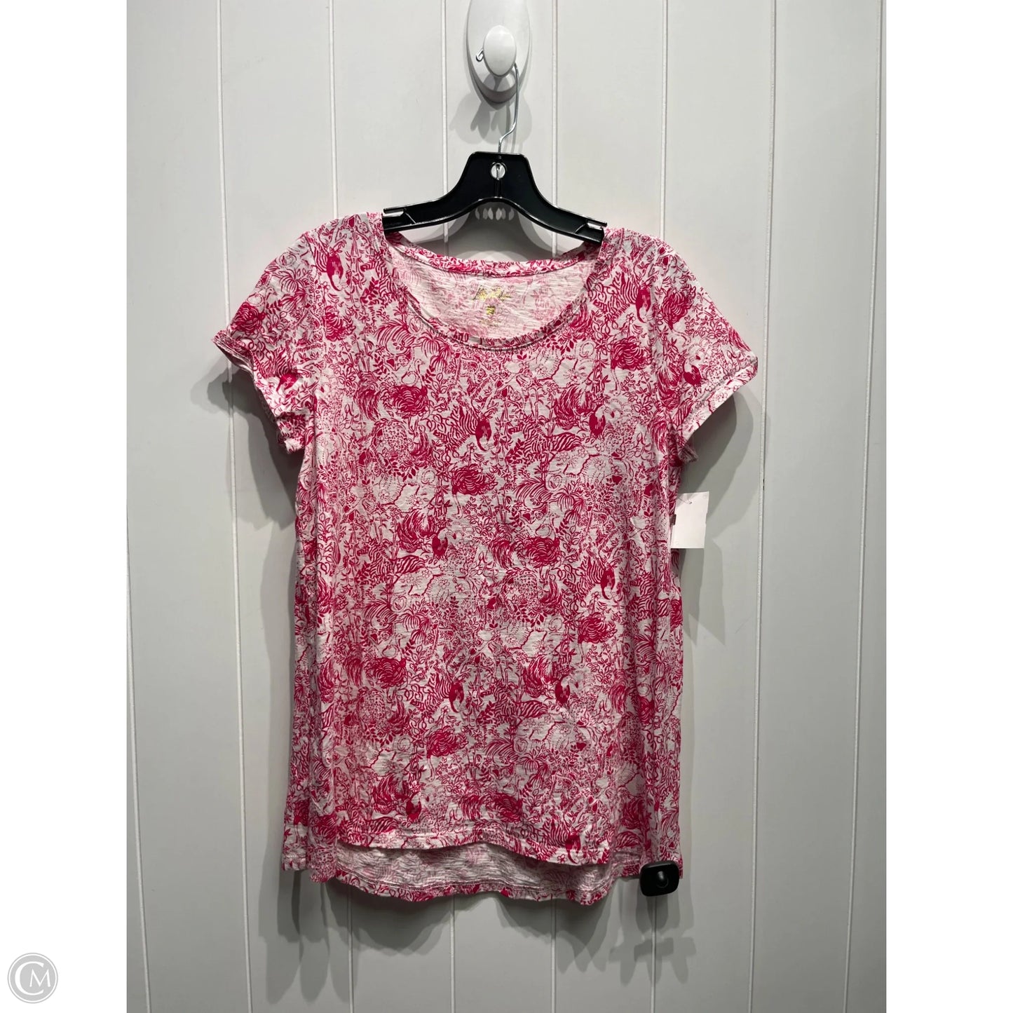 Top Short Sleeve Designer By Lilly Pulitzer In Pink & White, Size: S