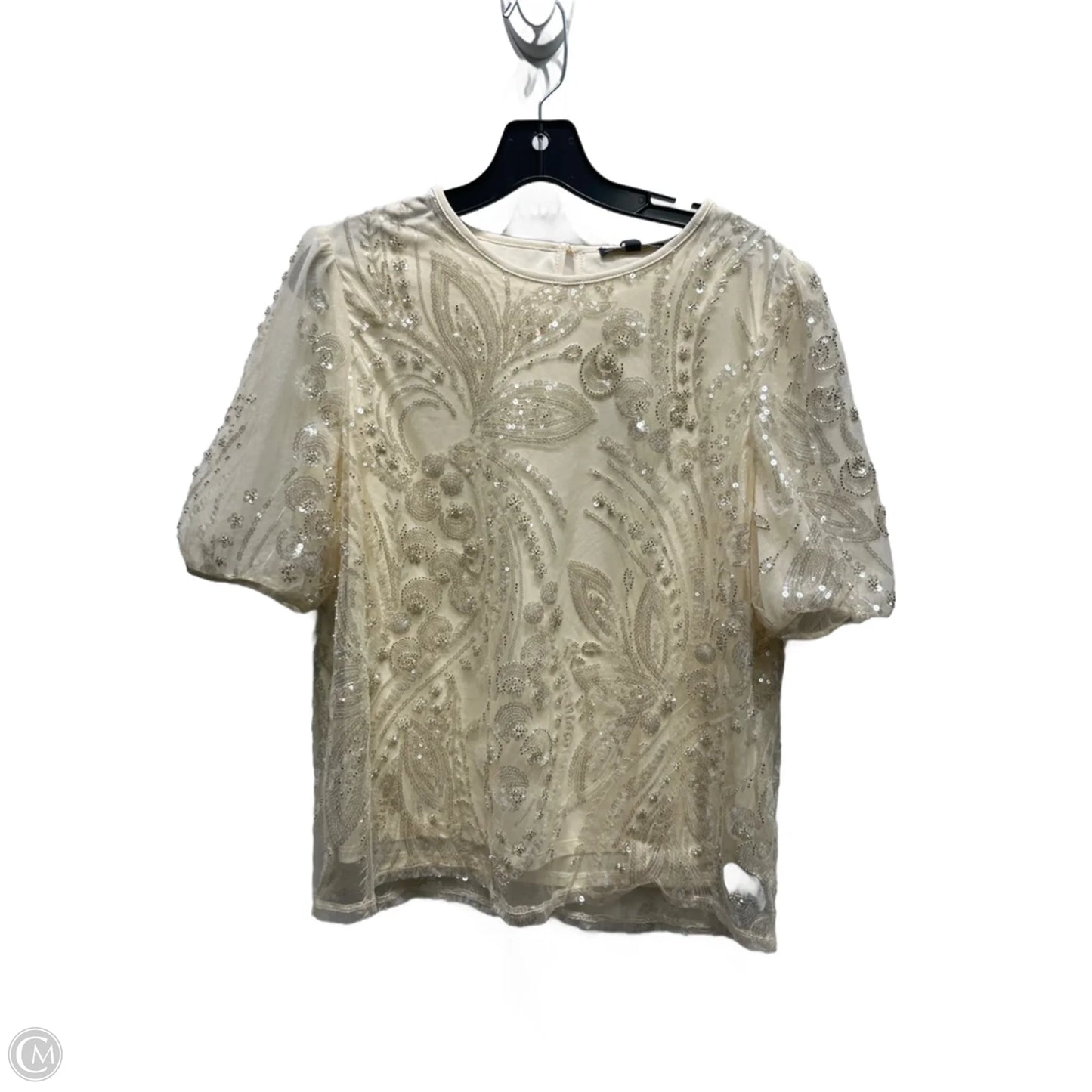 Blouse Short Sleeve By Adrianna Papell In Cream, Size: M