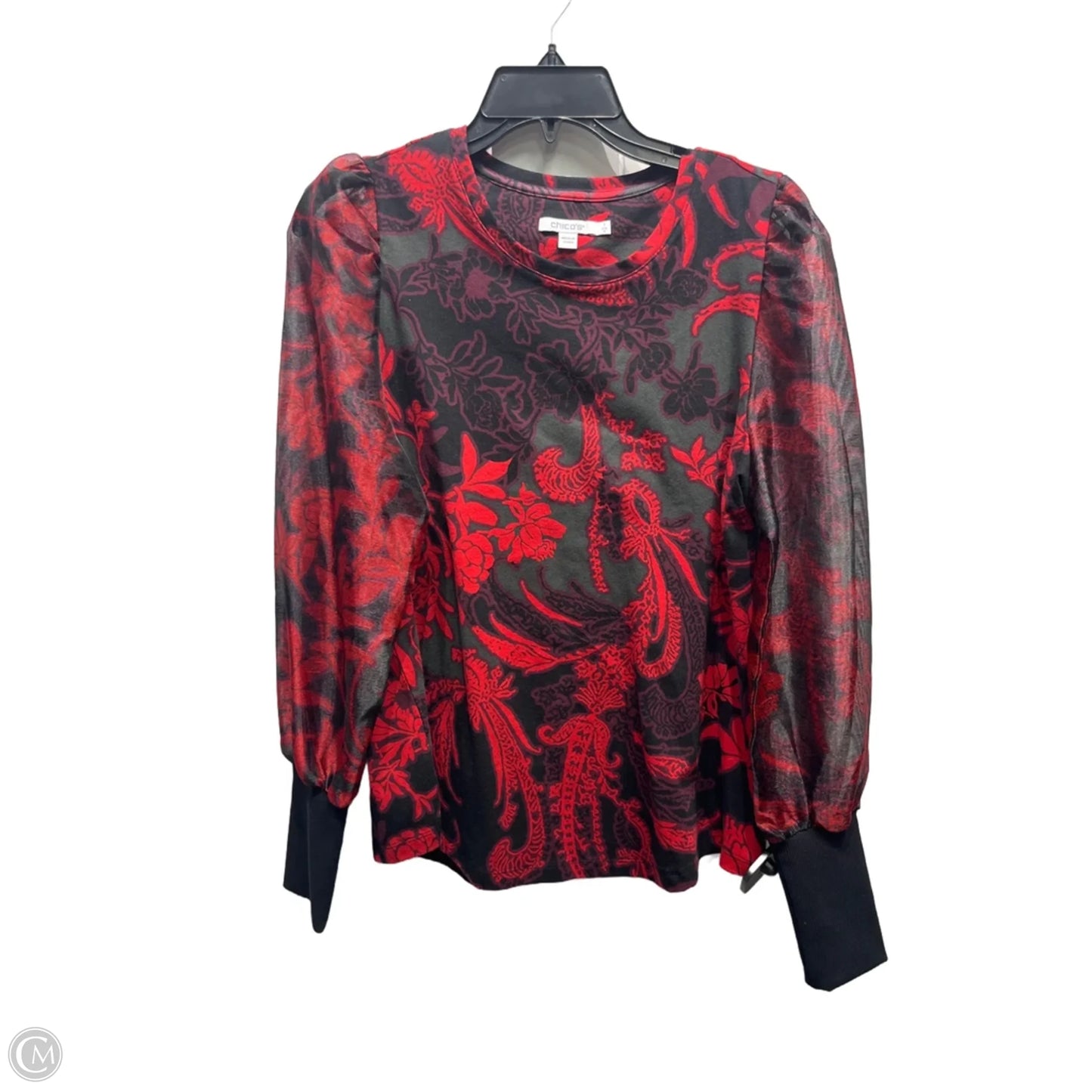 Top Long Sleeve By Chicos In Black & Red, Size: M