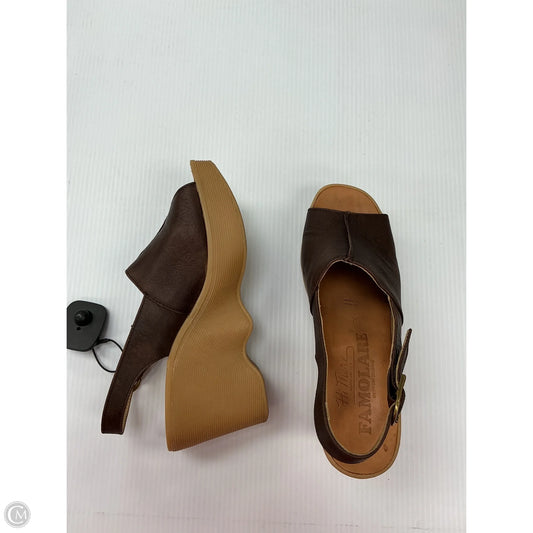 Sandals Heels Wedge By FAMALORE In Brown, Size: 8