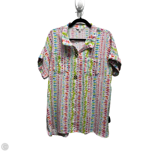 Top Short Sleeve By John Mark In Green & Pink, Size: L