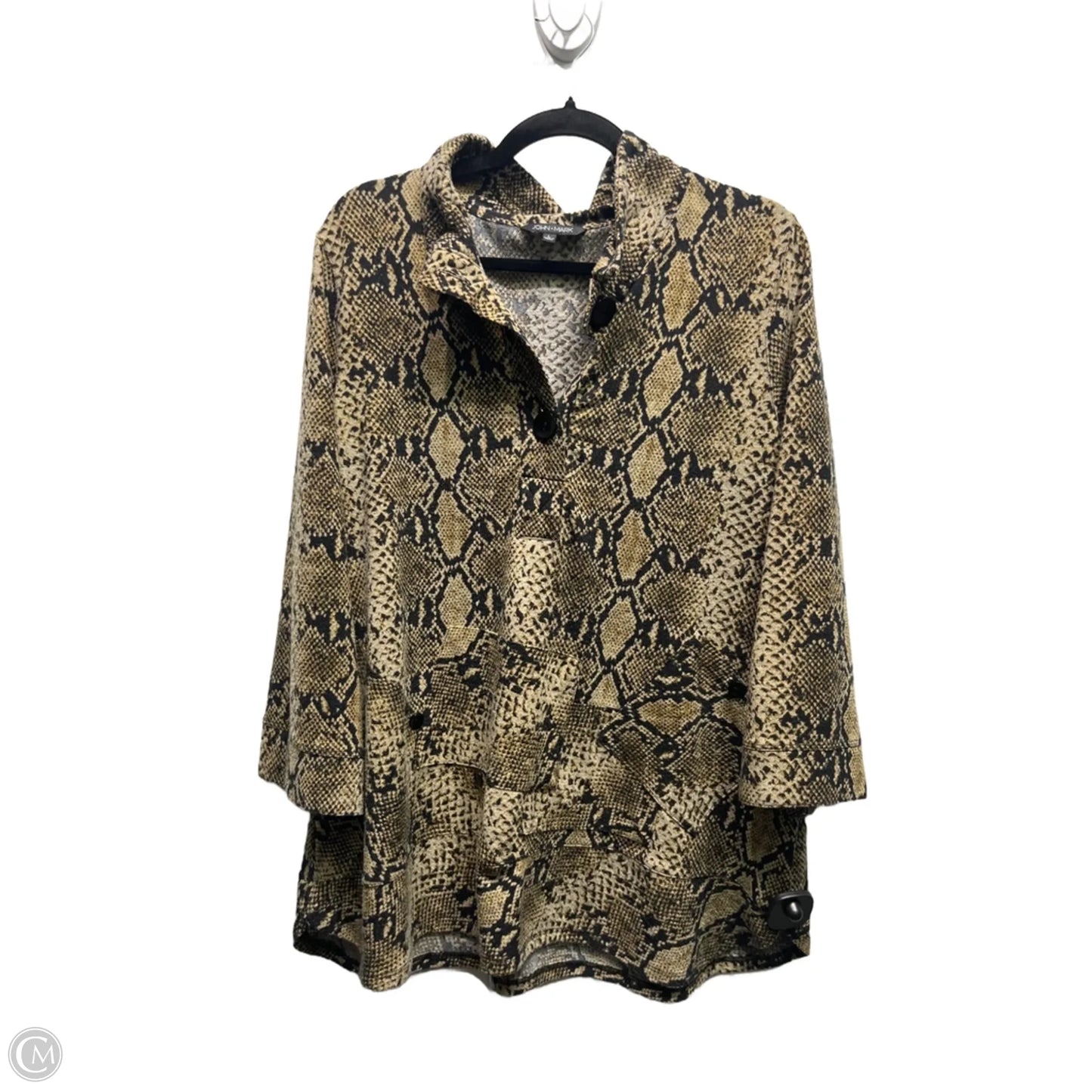 Top Long Sleeve By John Mark In Black & Tan, Size: L