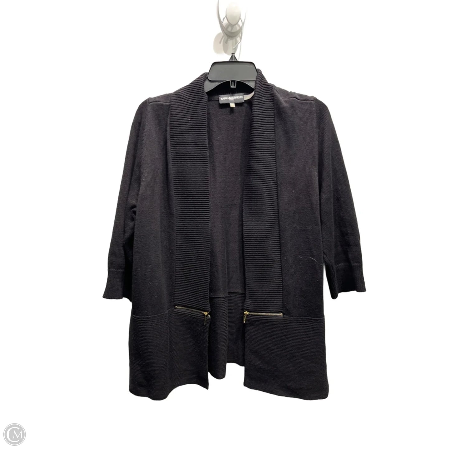 Sweater Cardigan Designer By Karl Lagerfeld In Black, Size: L