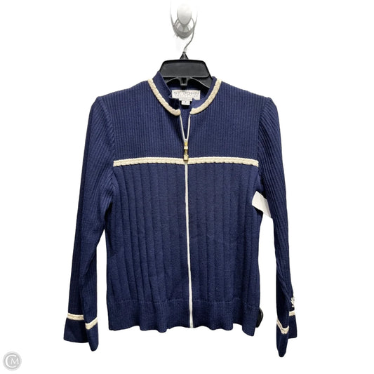 Cardigan Luxury Designer By St John Collection In Blue & Cream, Size: S