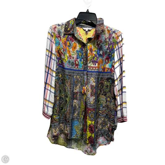 Top Long Sleeve By John Mark In Blue & Yellow, Size: S