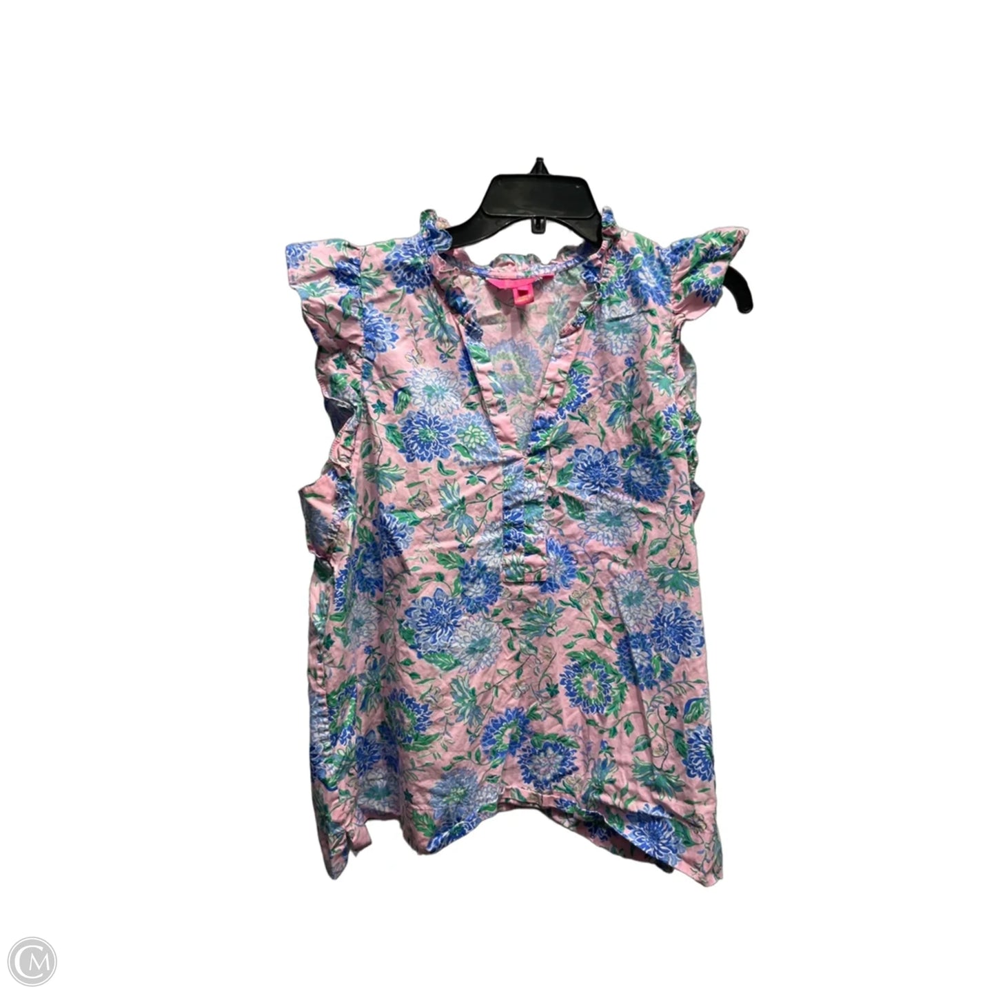 Top Short Sleeve Designer By Lilly Pulitzer In Blue & Pink, Size: L