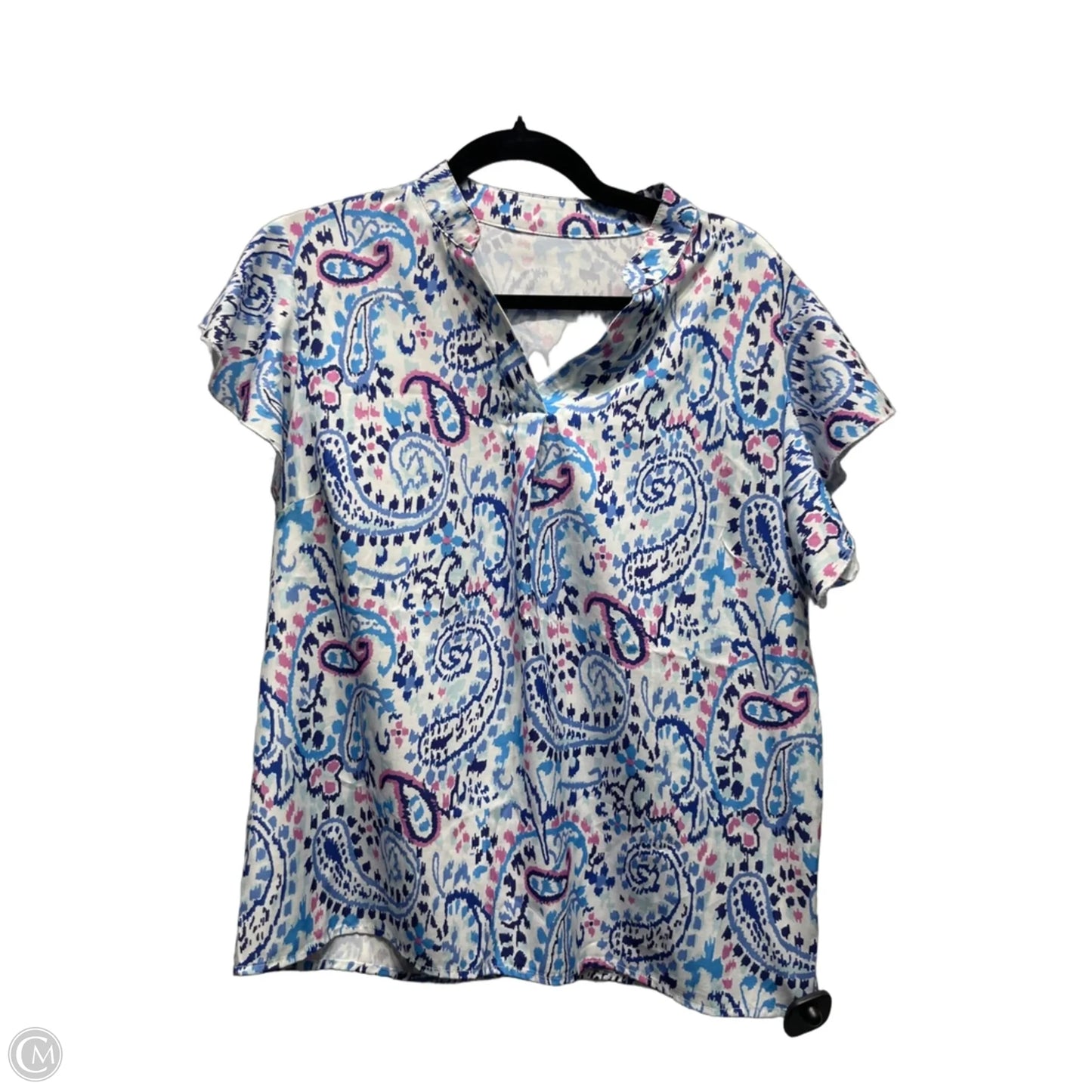 Top Short Sleeve By Cme In Blue & Pink, Size: L