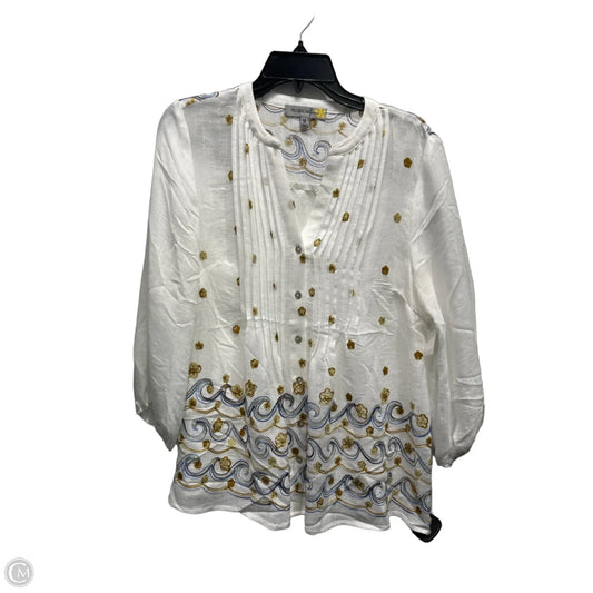 Top Long Sleeve By Figuero & Flower In Blue & Yellow, Size: M
