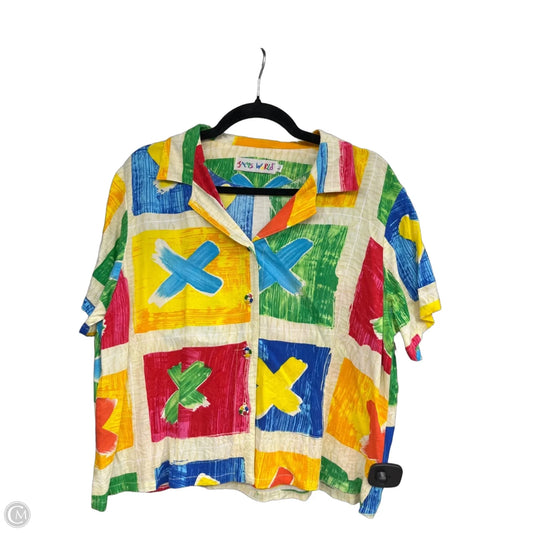 Top Short Sleeve By Jams World In Blue & Yellow, Size: L