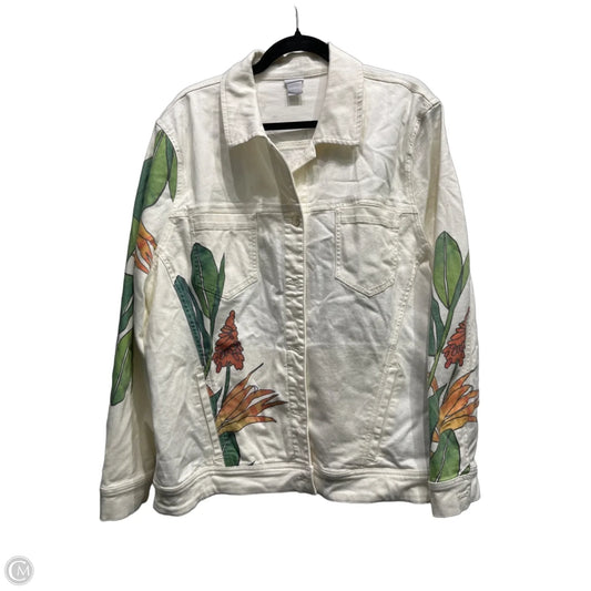 Jacket Denim By Chicos In Green & Orange, Size: 1x