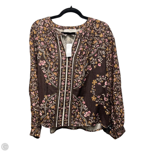 Top Long Sleeve By Loft In Brown & Pink, Size: M