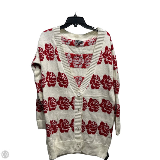 Sweater Cardigan By Pol In Red & White, Size: S