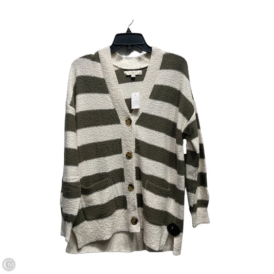 Sweater Cardigan By Loft In Green & White, Size: M