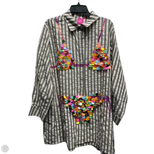 Tunic Long Sleeve By Queen Of Sparkles In Grey & White, Size: M
