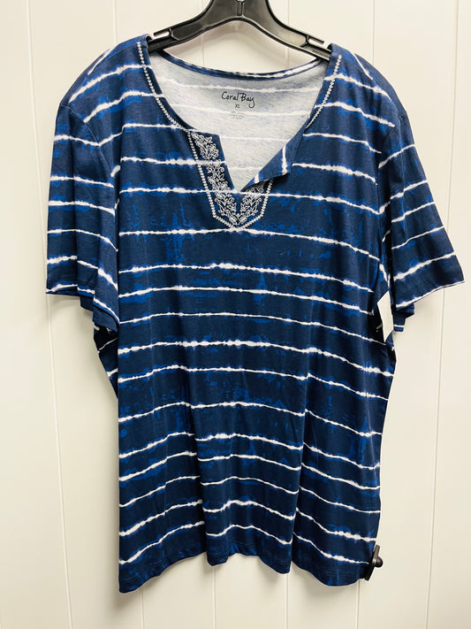 Top Short Sleeve By Coral Bay In Blue & White, Size: Xl