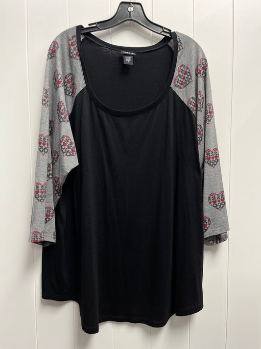 Top 3/4 Sleeve By Torrid In Black & Grey, Size: 3x