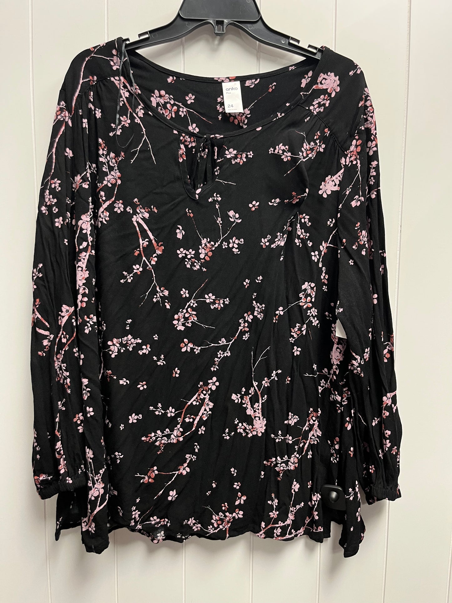 Top Long Sleeve By anko plue In Black & Pink, Size: 24