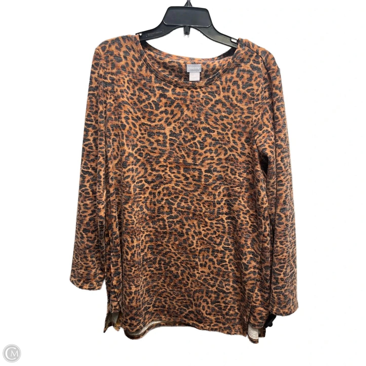 Top Long Sleeve By Chicos In Brown & Cream, Size: L