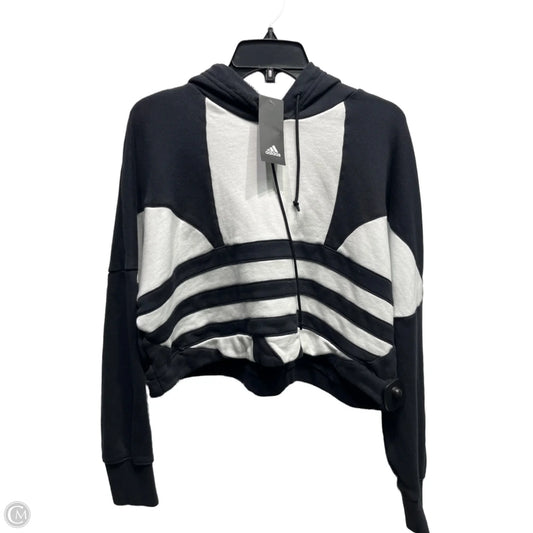 Athletic Sweatshirt Hoodie By Adidas In Black & White, Size: S
