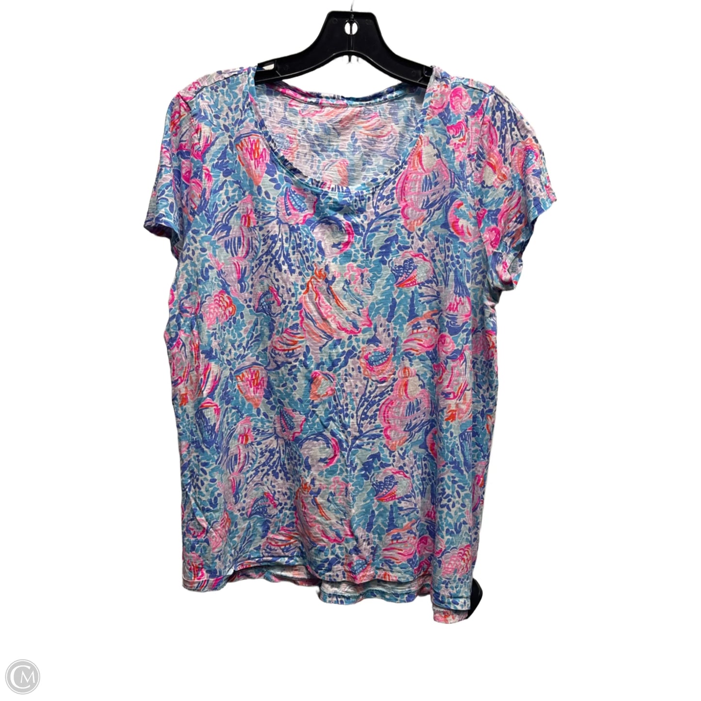 Top Short Sleeve Designer By Lilly Pulitzer In Blue & Pink, Size: L