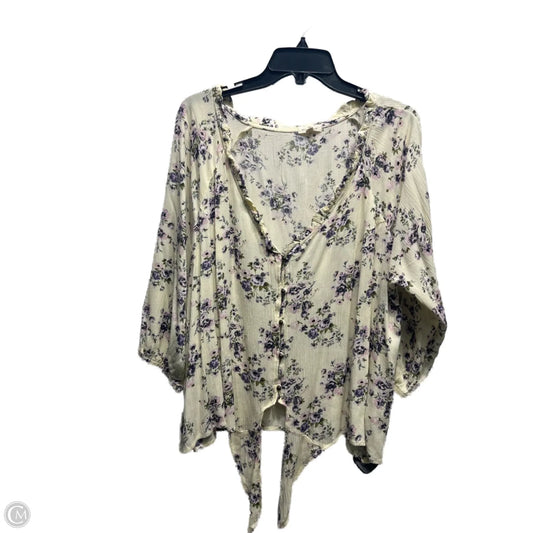 Top 3/4 Sleeve By mason & belle In Cream & Purple, Size: Xl