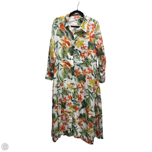 Dress Casual Midi By Chicos In Green & Orange, Size: 10