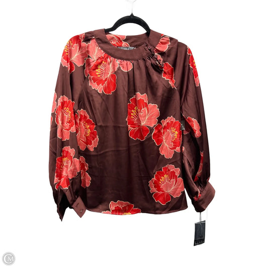 Blouse Long Sleeve By Nicole Miller In Red & Tan, Size: S