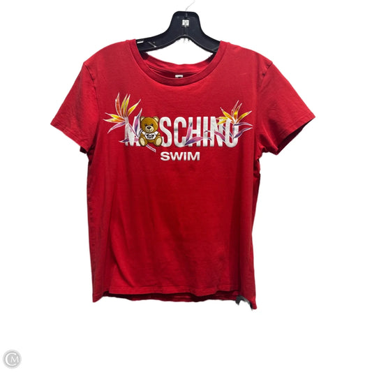 Top Short Sleeve Luxury Designer By Moschino In Red & White, Size: S