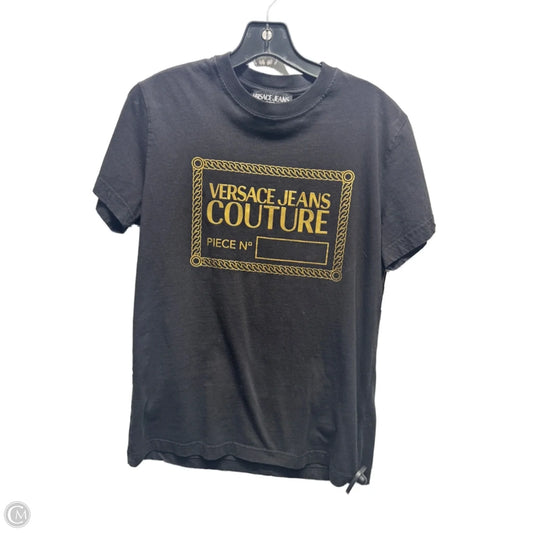 Top Short Sleeve Luxury Designer By Versace In Black & Gold, Size: S