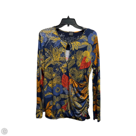 Top Long Sleeve By Desigual In Blue & Yellow, Size: L