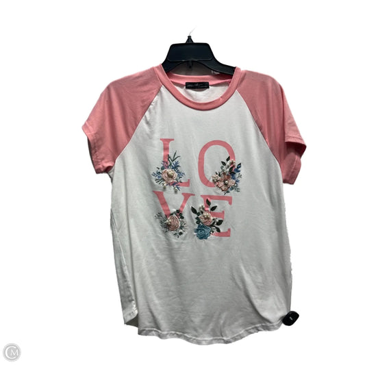 Top Short Sleeve By Ontwelfth In Pink & White, Size: L