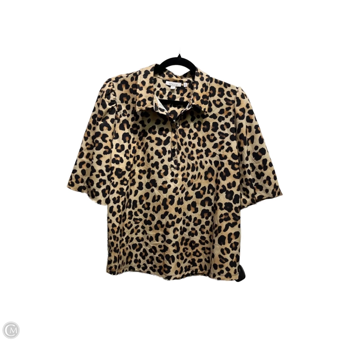 Top Short Sleeve By Chicos In Black & Brown, Size: 14