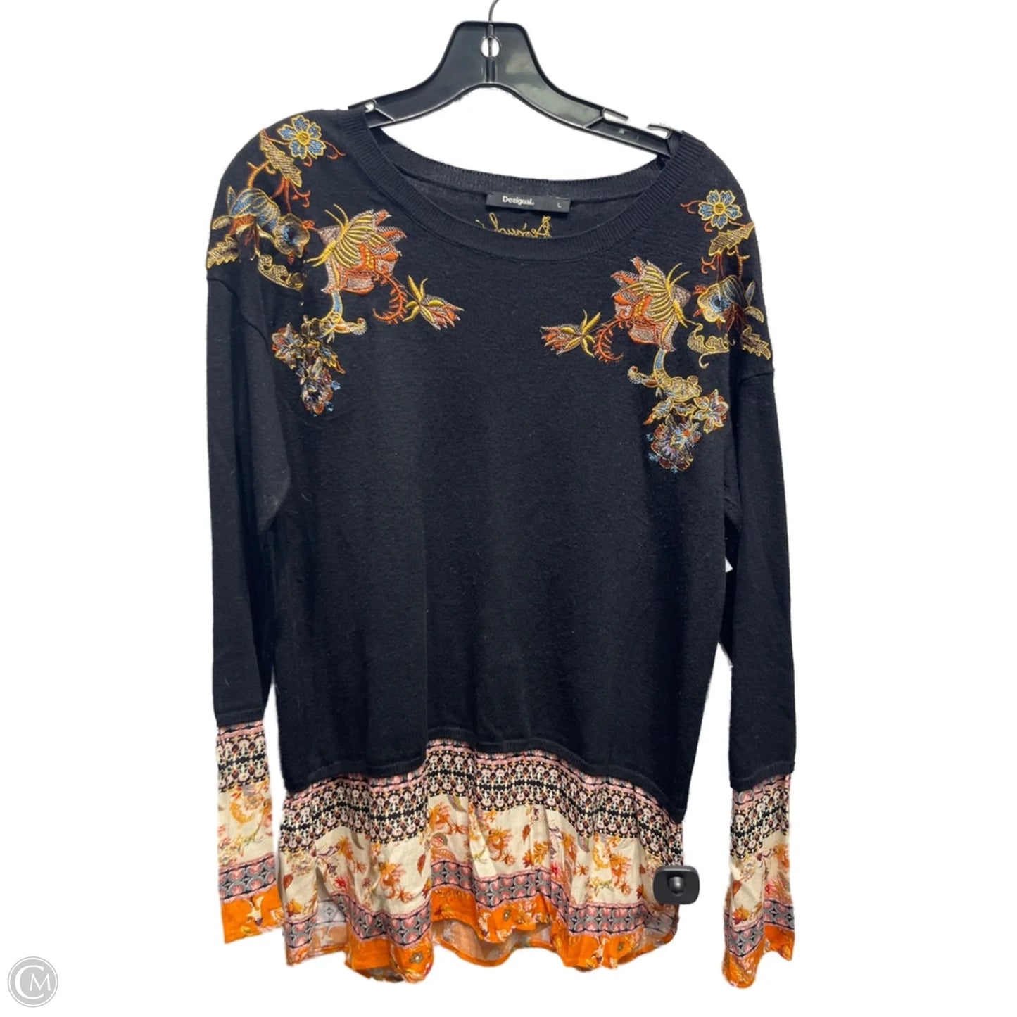 Top Long Sleeve By Desigual In Black & Orange, Size: L