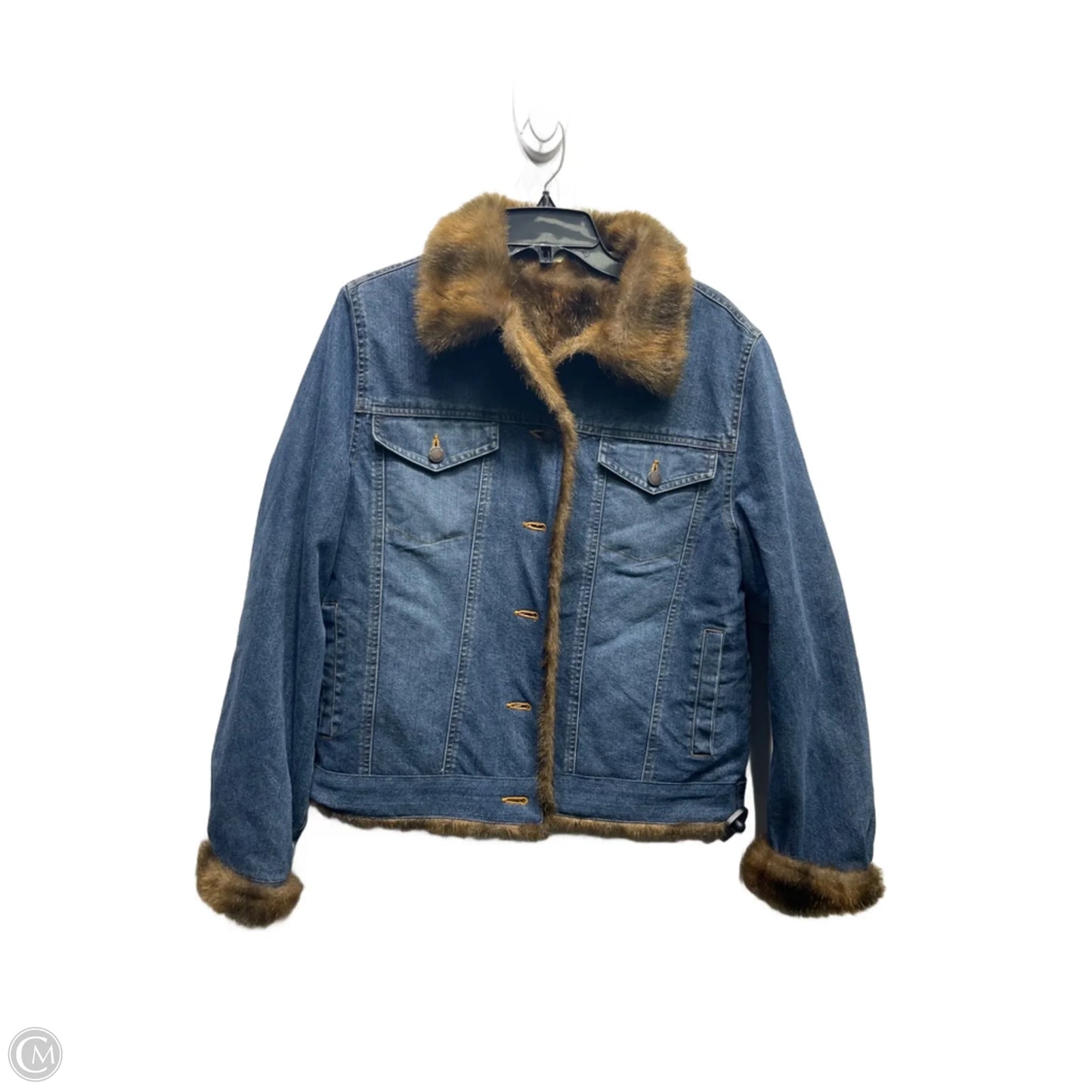 Jacket Faux Fur & Sherpa By St Johns Bay In Blue Denim, Size: L
