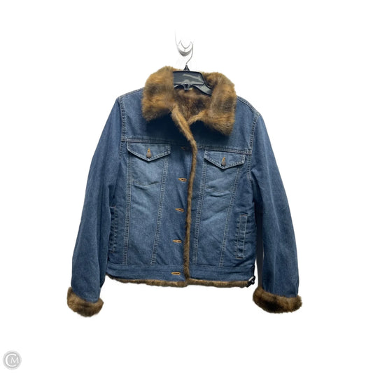 Jacket Faux Fur & Sherpa By St Johns Bay In Blue Denim, Size: L