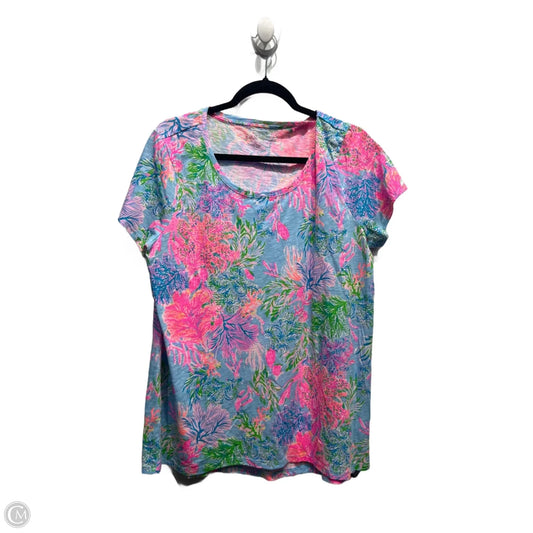 Top Short Sleeve Designer By Lilly Pulitzer In Blue & Pink, Size: Xl