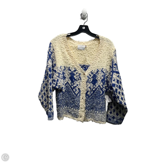 Sweater Cardigan By Lush In Blue & White, Size: S