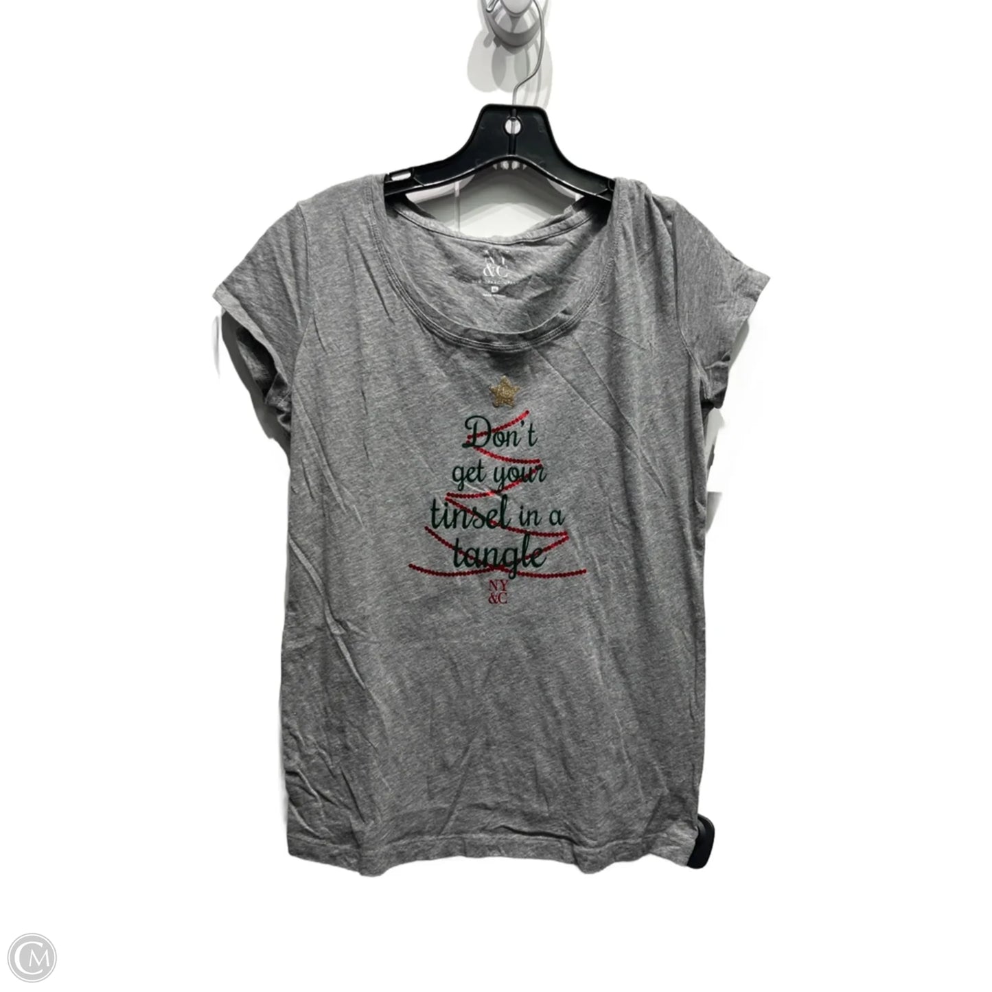 Top Short Sleeve Basic By New York And Co In Grey & Red, Size: M