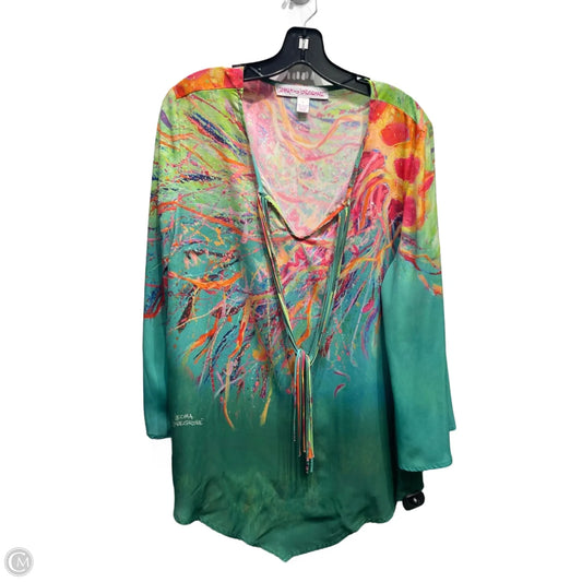 Top Long Sleeve By Leoma Lovegrove In Green & Pink, Size: Xl